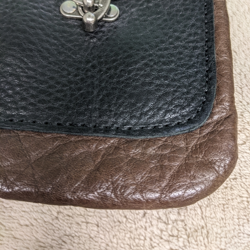 Handmade Clip on purse Leather 2 toned black brown 3 compartments woven sides - Picture 9 of 9